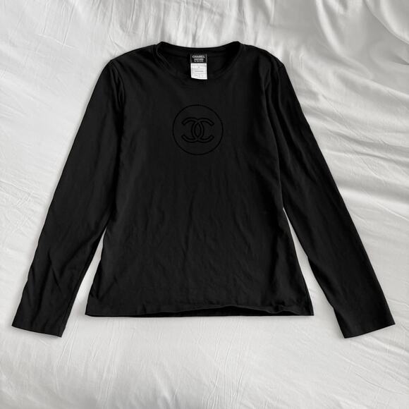 Authentic Chanel Uniform Monochrome Double CC Black Long Sleeve Cotton T-Shirt S - Picture 2 of 6